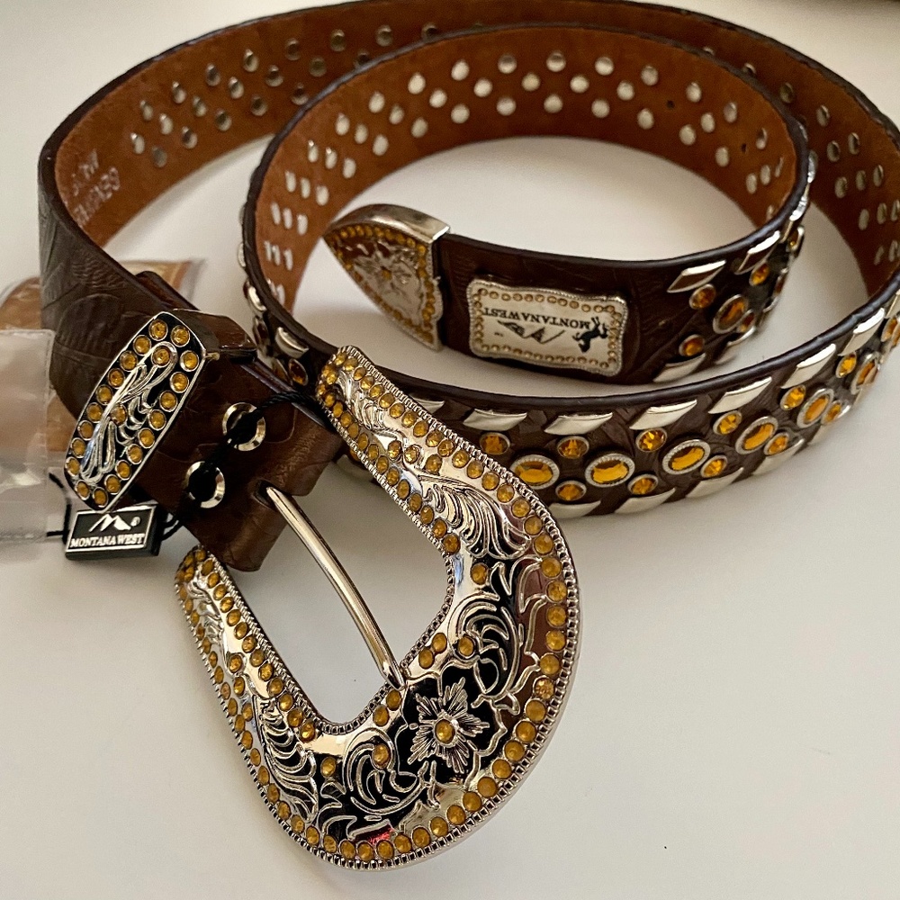 MONTANA WEST Western Leather Belt 38” NWT